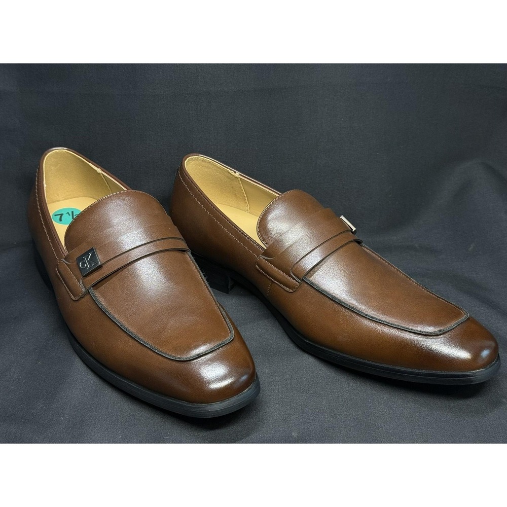 Calvin Klein Shoes Mens Size 7.5 Brown Loafers Slip On Square Toe CMJIMNON-R